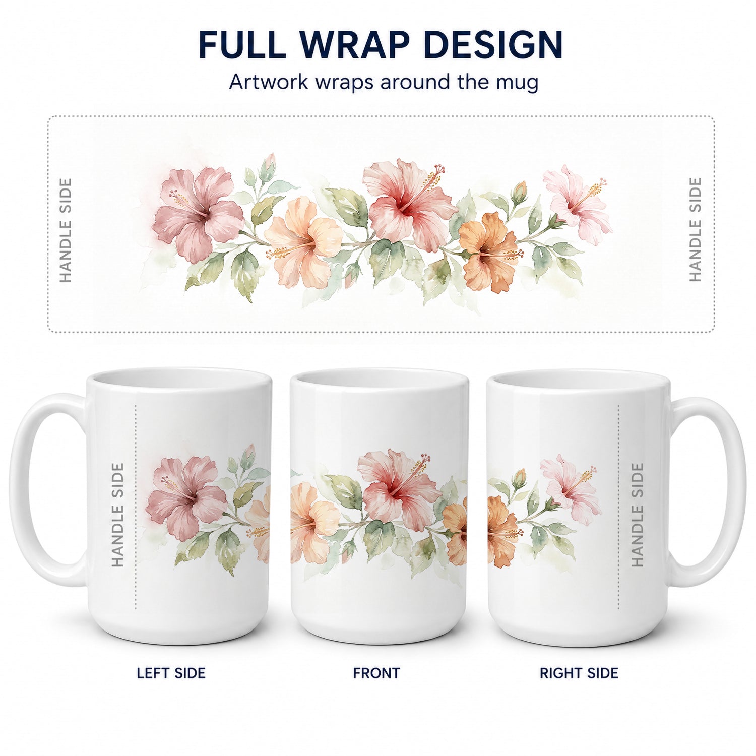 Hibiscus Ceramic Coffee Mug 15 oz Decorative Large C Handle Mug Cup for Tea, Cocoa Hot Chocolate