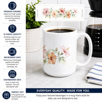 Hibiscus Ceramic Coffee Mug 15 oz Decorative Large C Handle Mug Cup for Tea, Cocoa Hot Chocolate