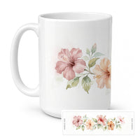 Hibiscus Ceramic Coffee Mug 15 oz Decorative Large C Handle Mug Cup for Tea, Cocoa Hot Chocolate