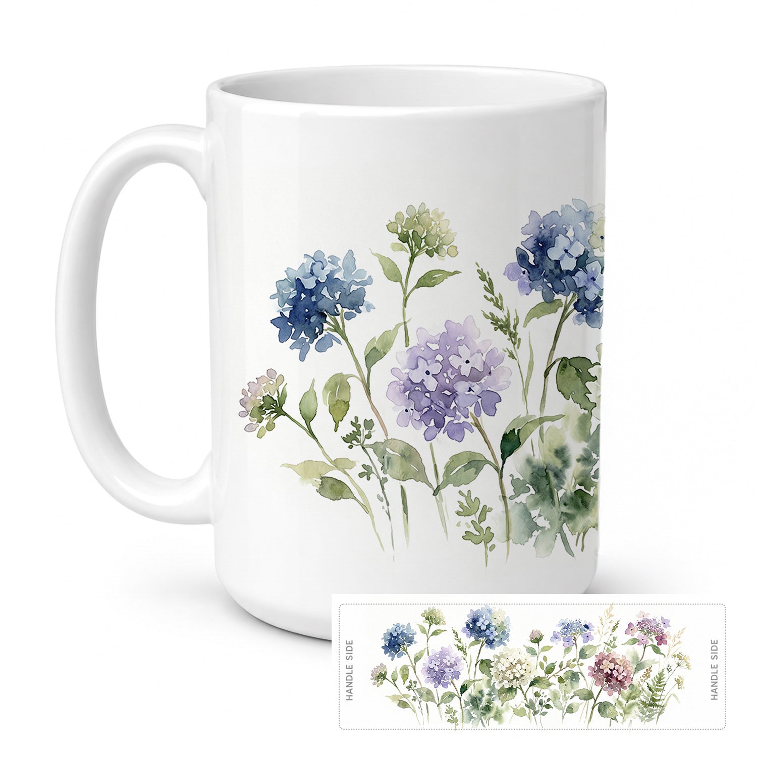 Hydrangeas Ceramic Coffee Mug 15 oz Decorative Large C Handle Mug Cup for Tea, Cocoa Hot Chocolate