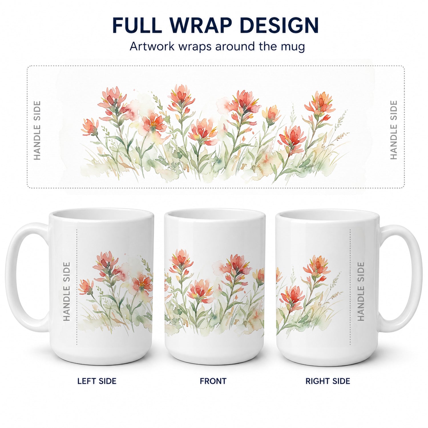 Indian Paintbrush Ceramic Coffee Mug 15 oz Decorative Large C Handle Mug Cup for Tea, Cocoa Hot Chocolate