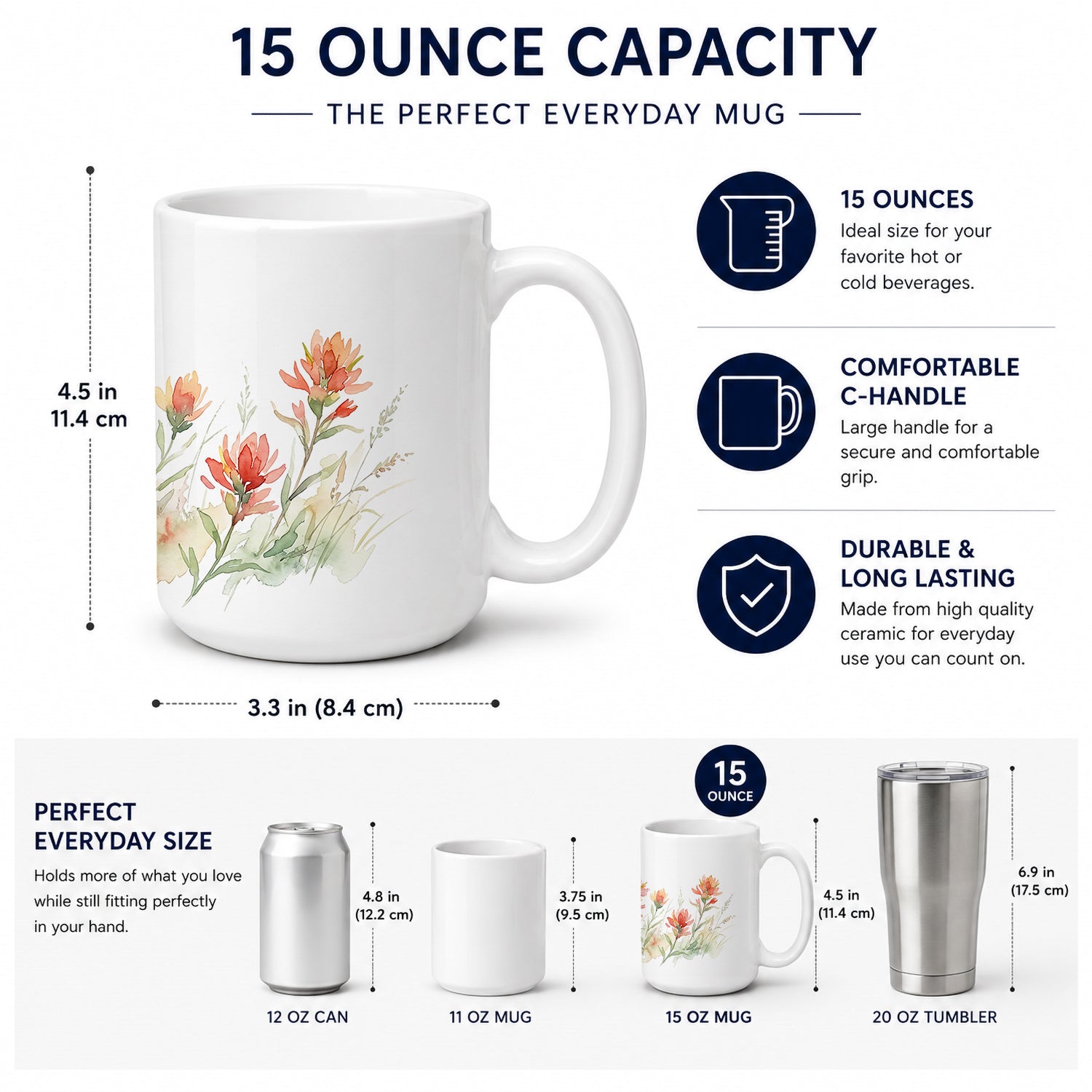 Indian Paintbrush Ceramic Coffee Mug 15 oz Decorative Large C Handle Mug Cup for Tea, Cocoa Hot Chocolate