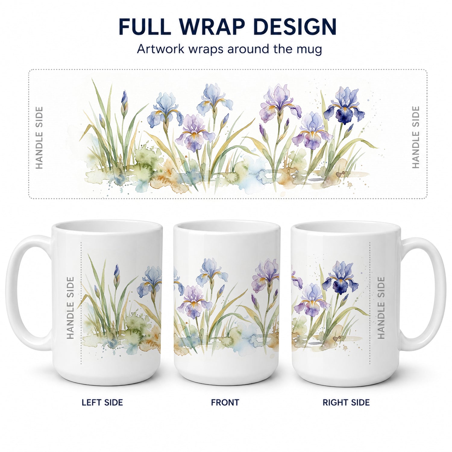 Iris Ceramic Coffee Mug 15 oz Decorative Large C Handle Mug Cup for Tea, Cocoa Hot Chocolate
