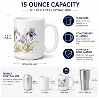 Iris Ceramic Coffee Mug 15 oz Decorative Large C Handle Mug Cup for Tea, Cocoa Hot Chocolate