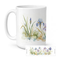 Iris Ceramic Coffee Mug 15 oz Decorative Large C Handle Mug Cup for Tea, Cocoa Hot Chocolate