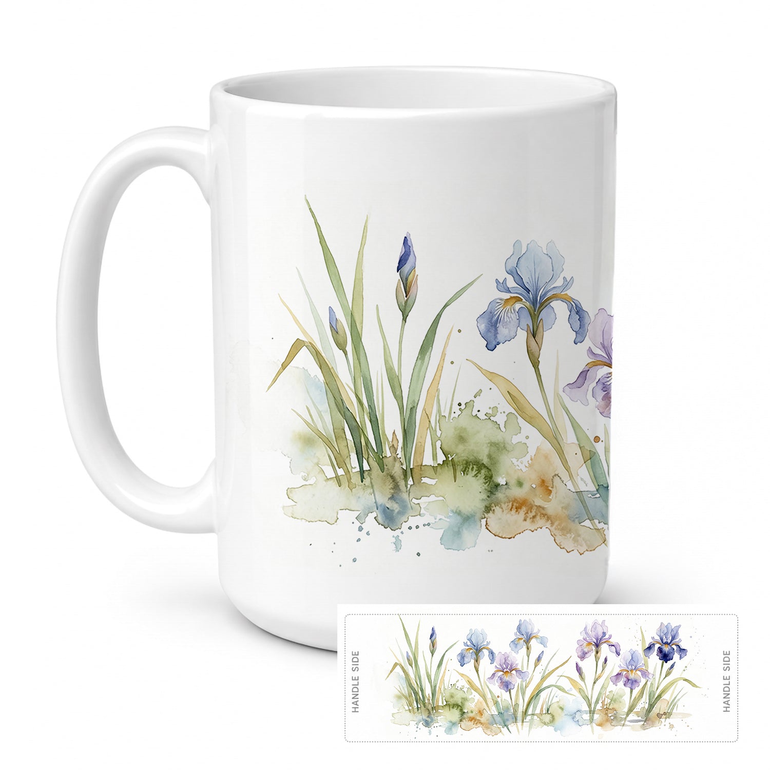 Iris Ceramic Coffee Mug 15 oz Decorative Large C Handle Mug Cup for Tea, Cocoa Hot Chocolate