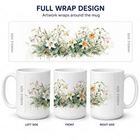 Lilies Ceramic Coffee Mug 15 oz Decorative Large C Handle Mug Cup for Tea, Cocoa Hot Chocolate