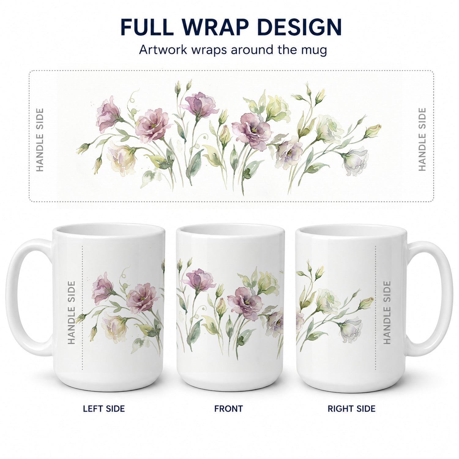 Lisianthus Ceramic Coffee Mug 15 oz Decorative Large C Handle Mug Cup for Tea, Cocoa Hot Chocolate