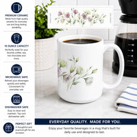 Lisianthus Ceramic Coffee Mug 15 oz Decorative Large C Handle Mug Cup for Tea, Cocoa Hot Chocolate