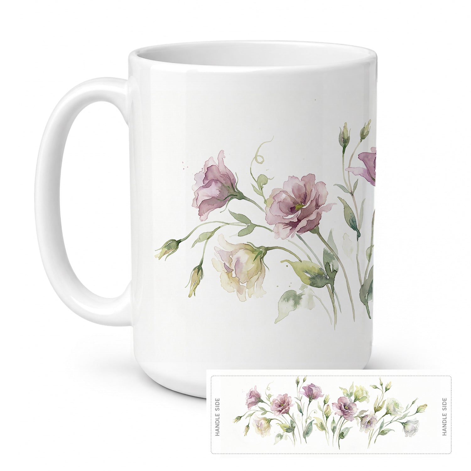 Lisianthus Ceramic Coffee Mug 15 oz Decorative Large C Handle Mug Cup for Tea, Cocoa Hot Chocolate