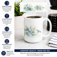 Lotus Ceramic Coffee Mug 15 oz Decorative Large C Handle Mug Cup for Tea, Cocoa Hot Chocolate
