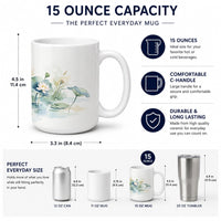 Lotus Ceramic Coffee Mug 15 oz Decorative Large C Handle Mug Cup for Tea, Cocoa Hot Chocolate