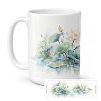 Lotus Ceramic Coffee Mug 15 oz Decorative Large C Handle Mug Cup for Tea, Cocoa Hot Chocolate