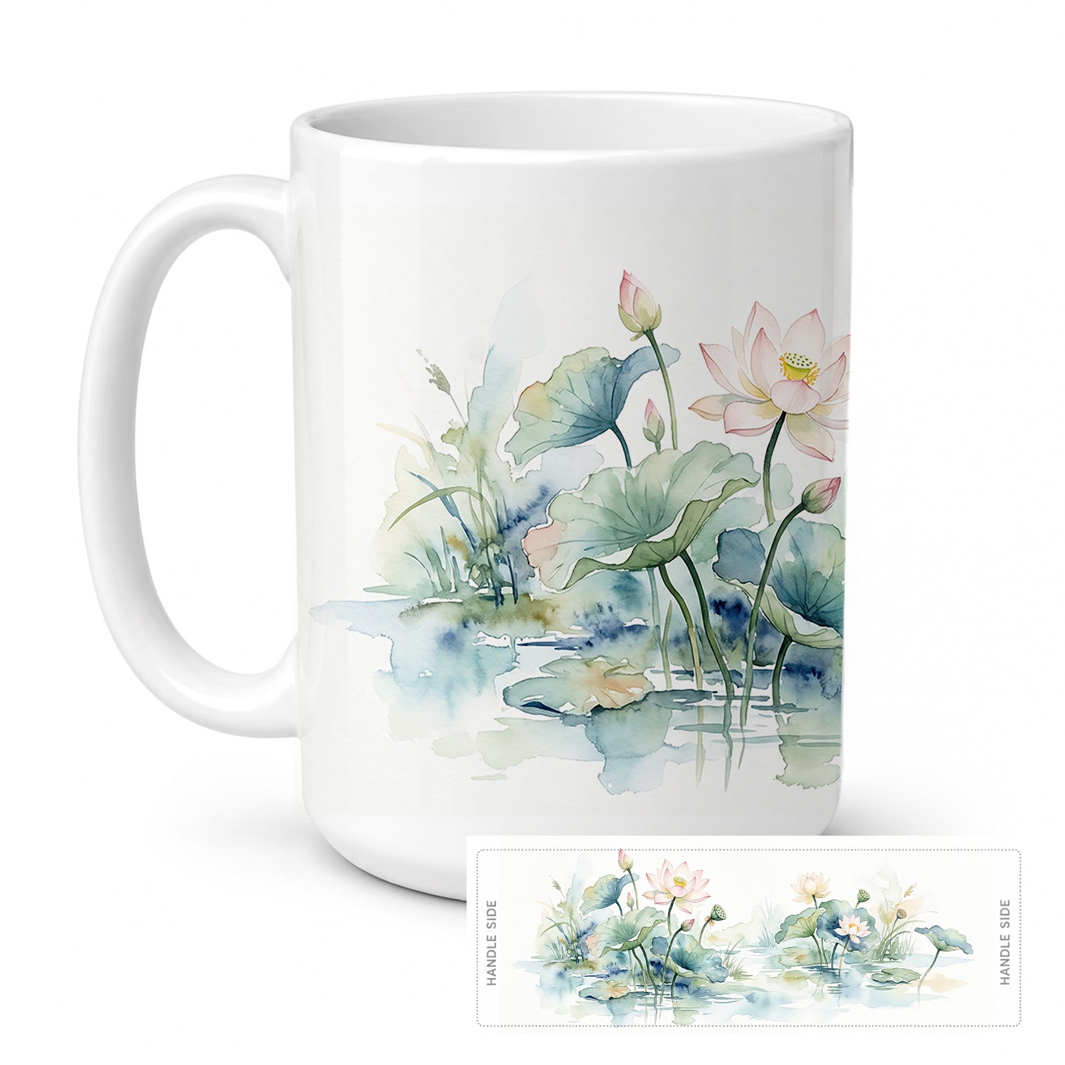 Lotus Ceramic Coffee Mug 15 oz Decorative Large C Handle Mug Cup for Tea, Cocoa Hot Chocolate