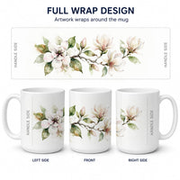 Magnolias Ceramic Coffee Mug 15 oz Decorative Large C Handle Mug Cup for Tea, Cocoa Hot Chocolate