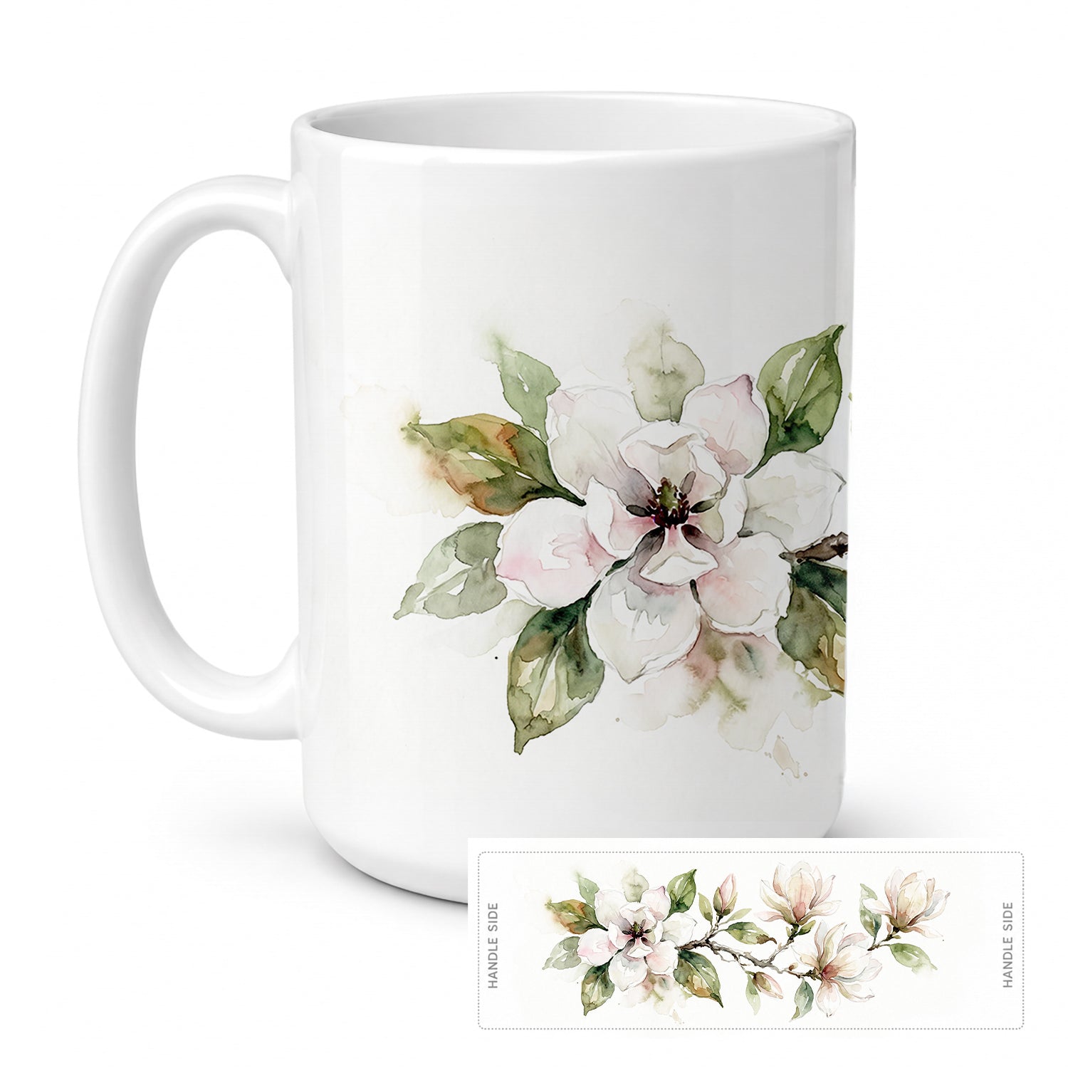Magnolias Ceramic Coffee Mug 15 oz Decorative Large C Handle Mug Cup for Tea, Cocoa Hot Chocolate