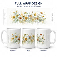 Marigolds Ceramic Coffee Mug 15 oz Decorative Large C Handle Mug Cup for Tea, Cocoa Hot Chocolate
