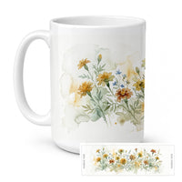 Marigolds Ceramic Coffee Mug 15 oz Decorative Large C Handle Mug Cup for Tea, Cocoa Hot Chocolate