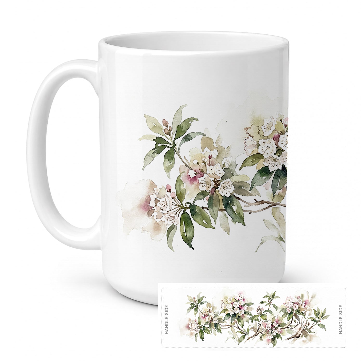 Mountain Laurels Ceramic Coffee Mug 15 oz Decorative Large C Handle Mug Cup for Tea, Cocoa Hot Chocolate