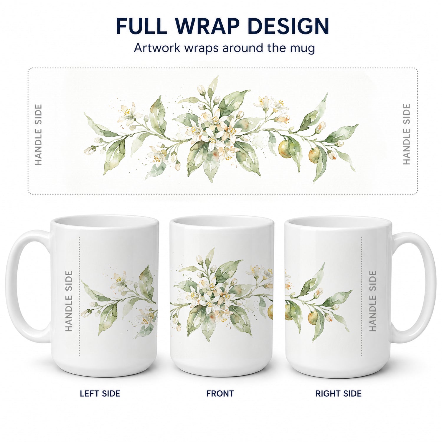 Orange Blossom Ceramic Coffee Mug 15 oz Decorative Large C Handle Mug Cup for Tea, Cocoa Hot Chocolate