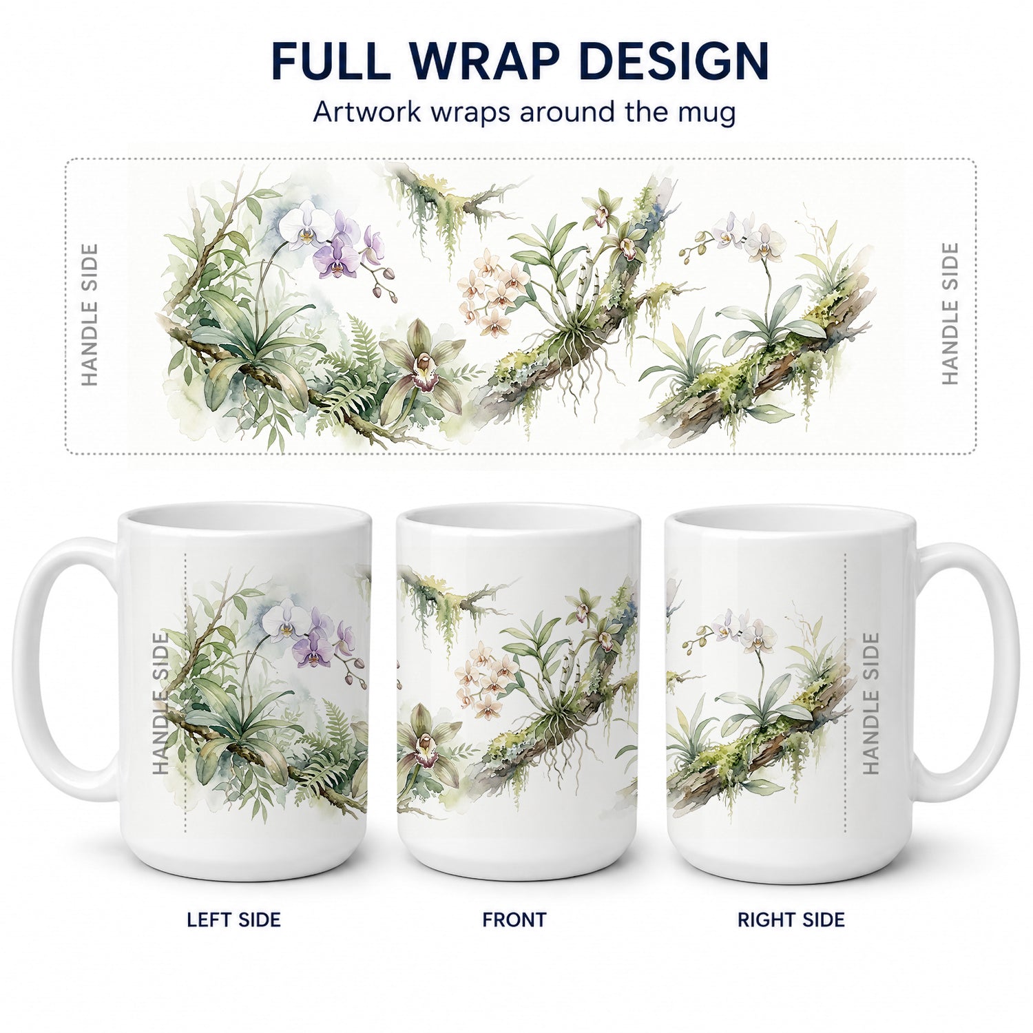 Orchids Ceramic Coffee Mug 15 oz Decorative Large C Handle Mug Cup for Tea, Cocoa Hot Chocolate