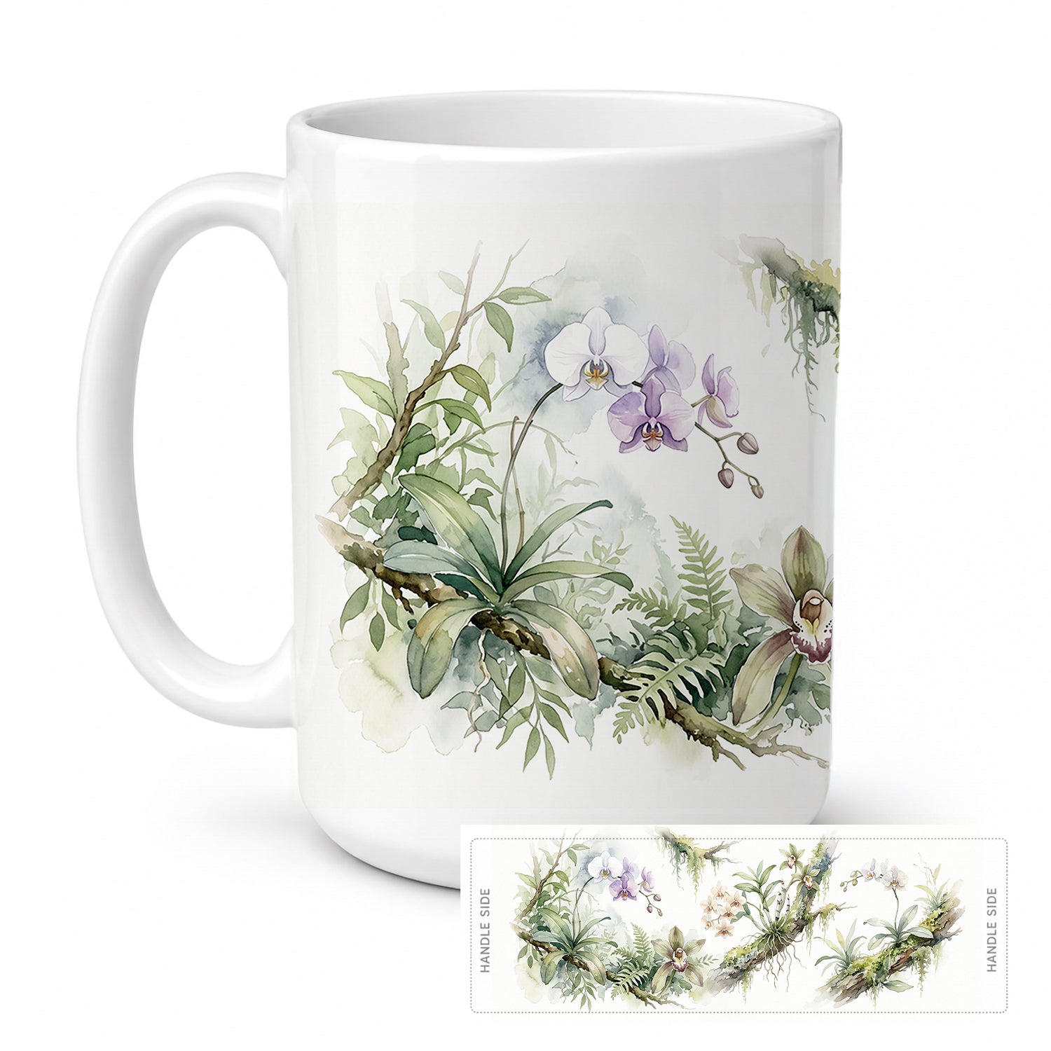 Orchids Ceramic Coffee Mug 15 oz Decorative Large C Handle Mug Cup for Tea, Cocoa Hot Chocolate