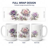 Ornamental Kale Ceramic Coffee Mug 15 oz Decorative Large C Handle Mug Cup for Tea, Cocoa Hot Chocolate