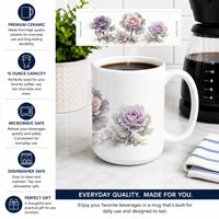 Ornamental Kale Ceramic Coffee Mug 15 oz Decorative Large C Handle Mug Cup for Tea, Cocoa Hot Chocolate