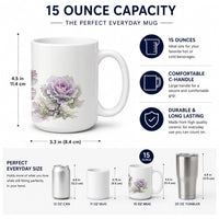 Ornamental Kale Ceramic Coffee Mug 15 oz Decorative Large C Handle Mug Cup for Tea, Cocoa Hot Chocolate