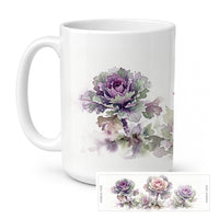 Ornamental Kale Ceramic Coffee Mug 15 oz Decorative Large C Handle Mug Cup for Tea, Cocoa Hot Chocolate