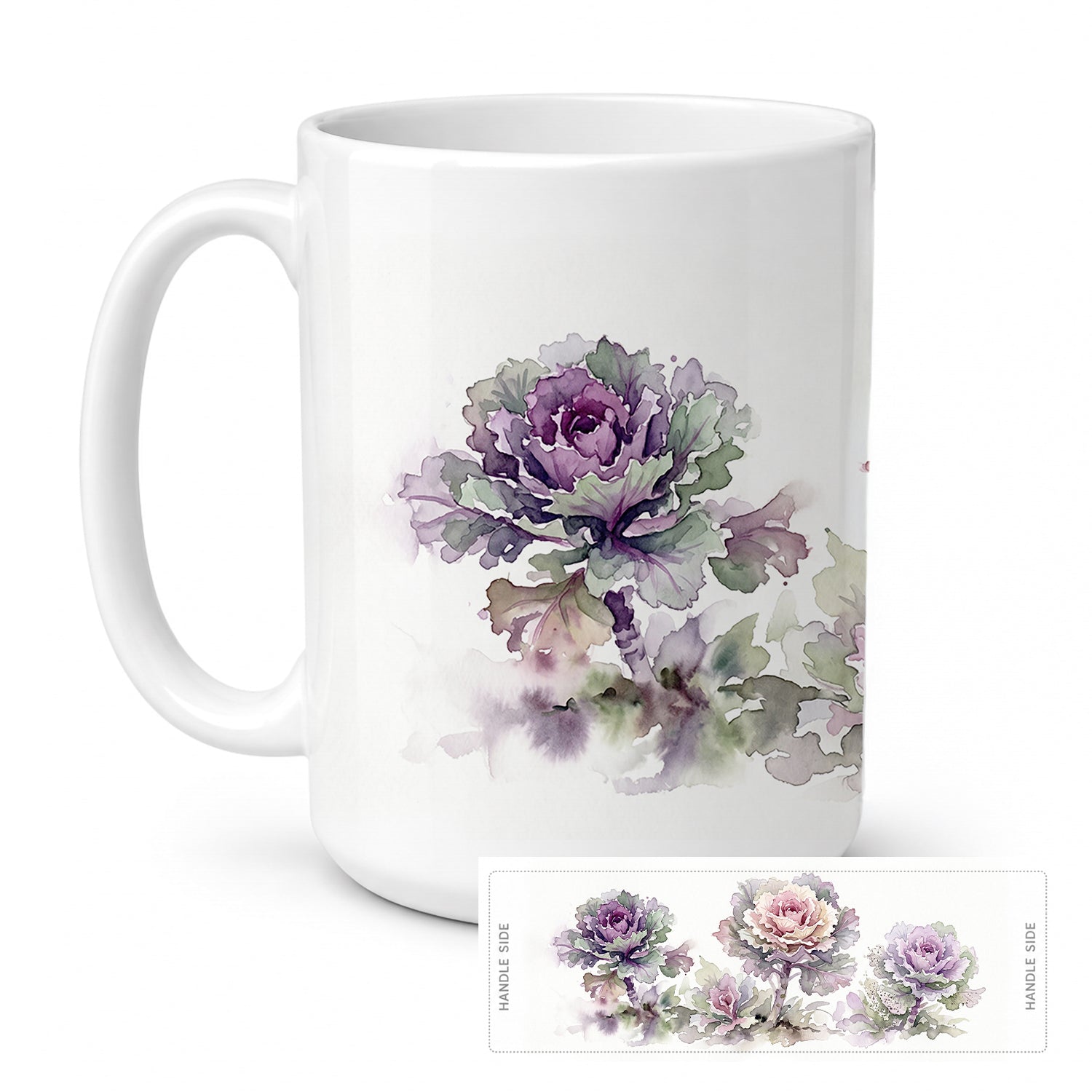 Ornamental Kale Ceramic Coffee Mug 15 oz Decorative Large C Handle Mug Cup for Tea, Cocoa Hot Chocolate