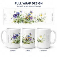Pansies Ceramic Coffee Mug 15 oz Decorative Large C Handle Mug Cup for Tea, Cocoa Hot Chocolate