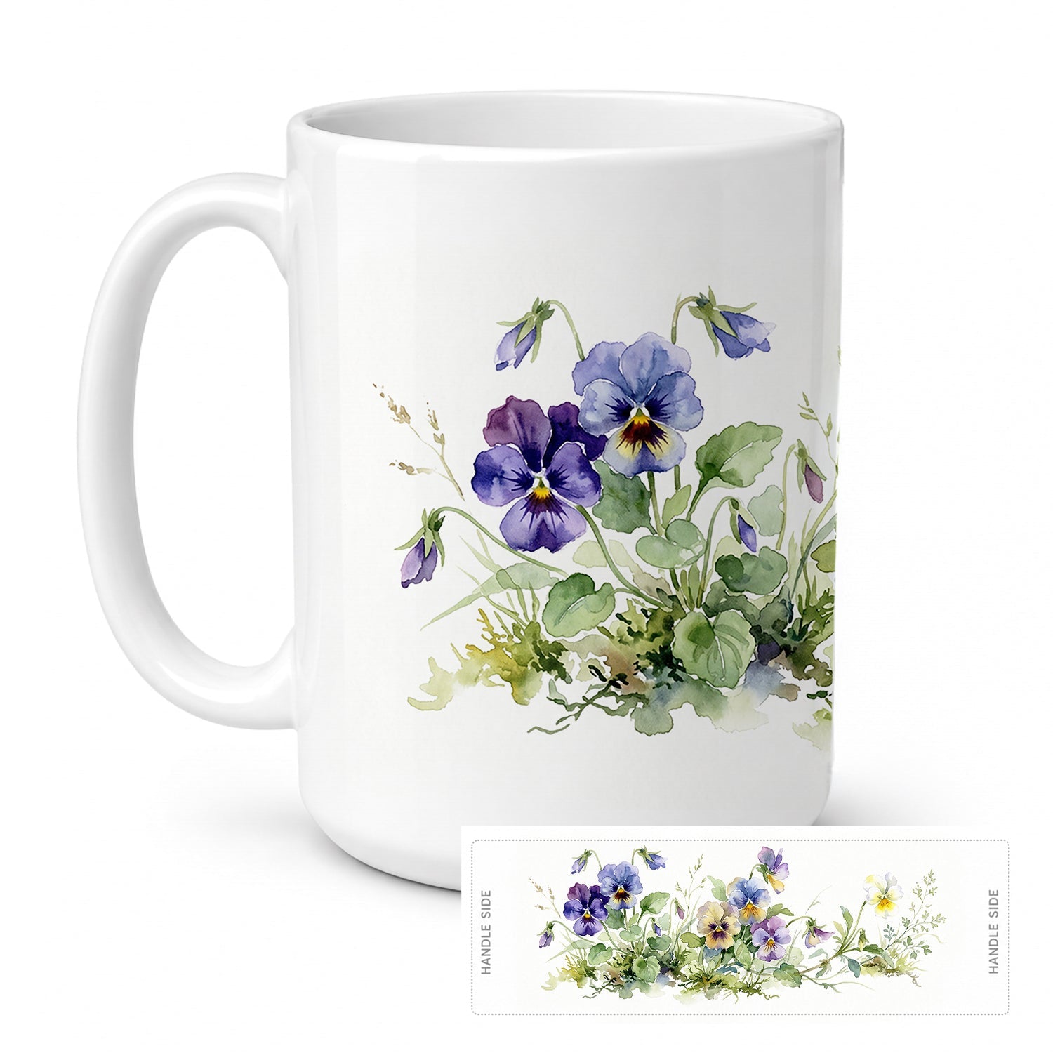Pansies Ceramic Coffee Mug 15 oz Decorative Large C Handle Mug Cup for Tea, Cocoa Hot Chocolate