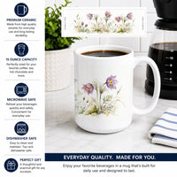 Pasque Flowers Ceramic Coffee Mug 15 oz Decorative Large C Handle Mug Cup for Tea, Cocoa Hot Chocolate