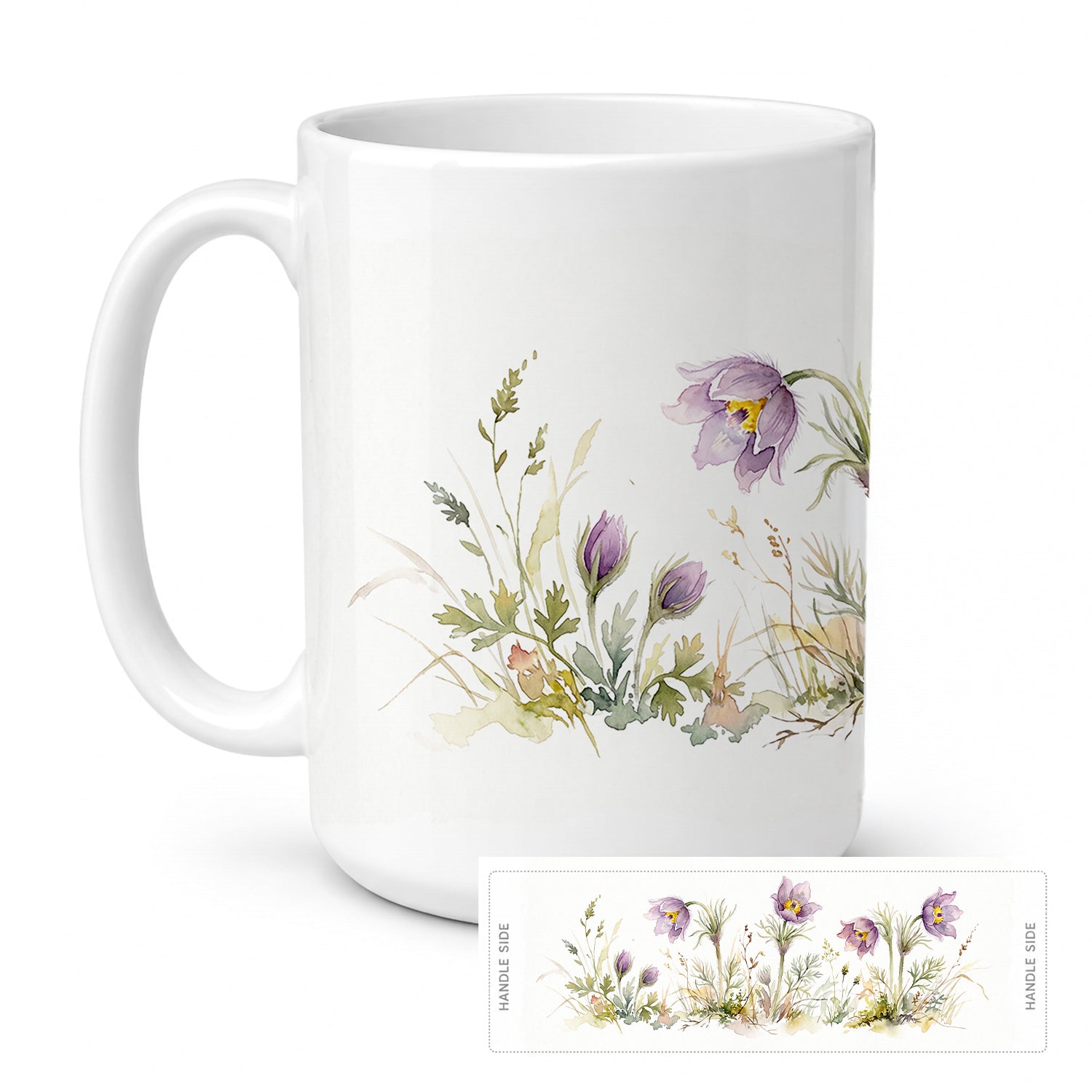 Pasque Flowers Ceramic Coffee Mug 15 oz Decorative Large C Handle Mug Cup for Tea, Cocoa Hot Chocolate