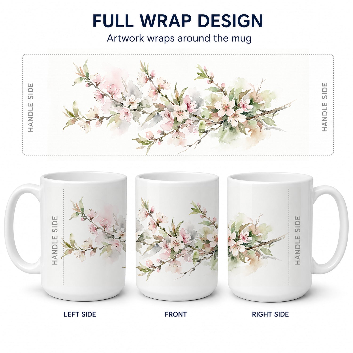 Peach Blossom Ceramic Coffee Mug 15 oz Decorative Large C Handle Mug Cup for Tea, Cocoa Hot Chocolate
