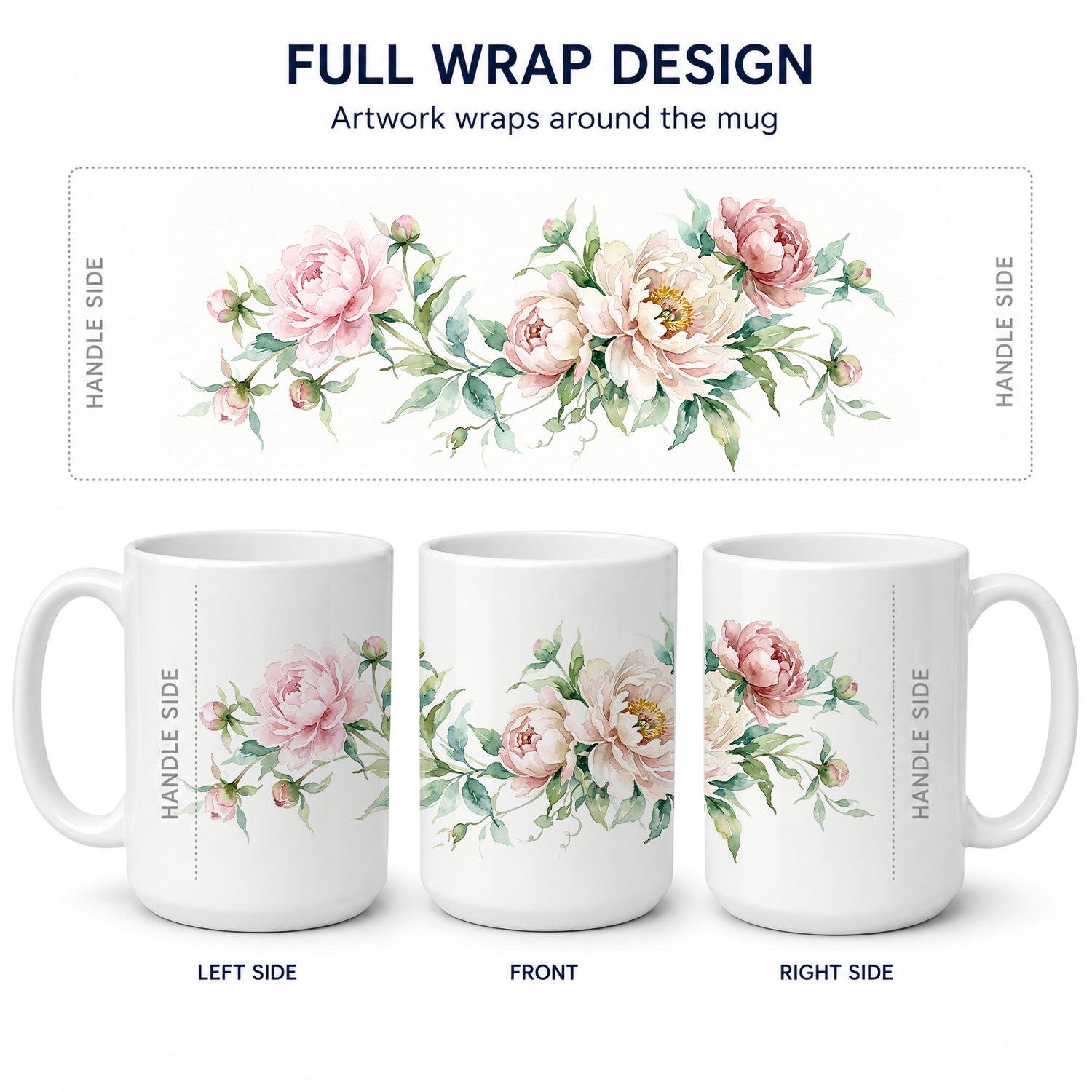 Peonies Ceramic Coffee Mug 15 oz Decorative Large C Handle Mug Cup for Tea, Cocoa Hot Chocolate