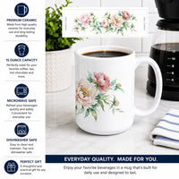 Peonies Ceramic Coffee Mug 15 oz Decorative Large C Handle Mug Cup for Tea, Cocoa Hot Chocolate