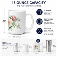 Peonies Ceramic Coffee Mug 15 oz Decorative Large C Handle Mug Cup for Tea, Cocoa Hot Chocolate