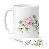 Peonies Ceramic Coffee Mug 15 oz Decorative Large C Handle Mug Cup for Tea, Cocoa Hot Chocolate