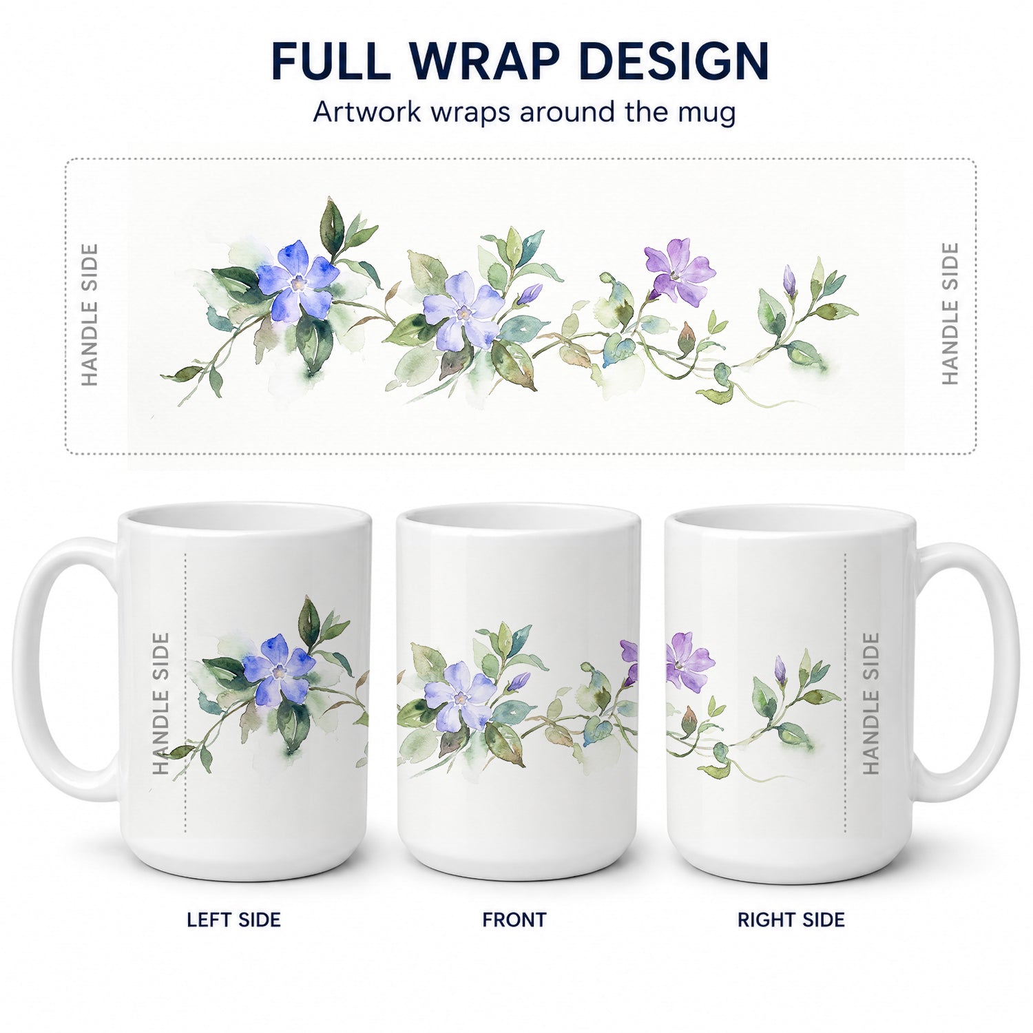 Periwinkles Ceramic Coffee Mug 15 oz Decorative Large C Handle Mug Cup for Tea, Cocoa Hot Chocolate