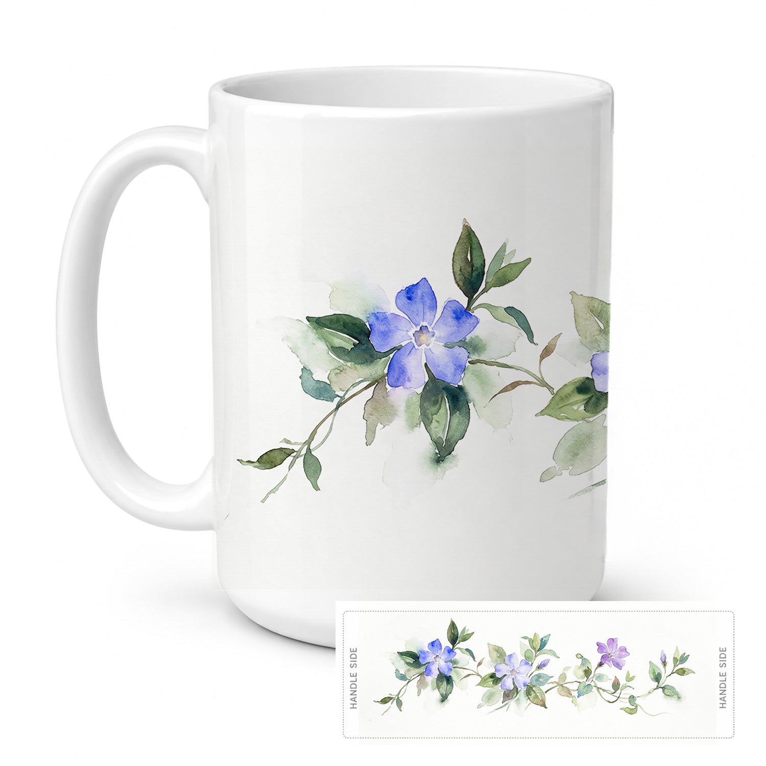 Periwinkles Ceramic Coffee Mug 15 oz Decorative Large C Handle Mug Cup for Tea, Cocoa Hot Chocolate
