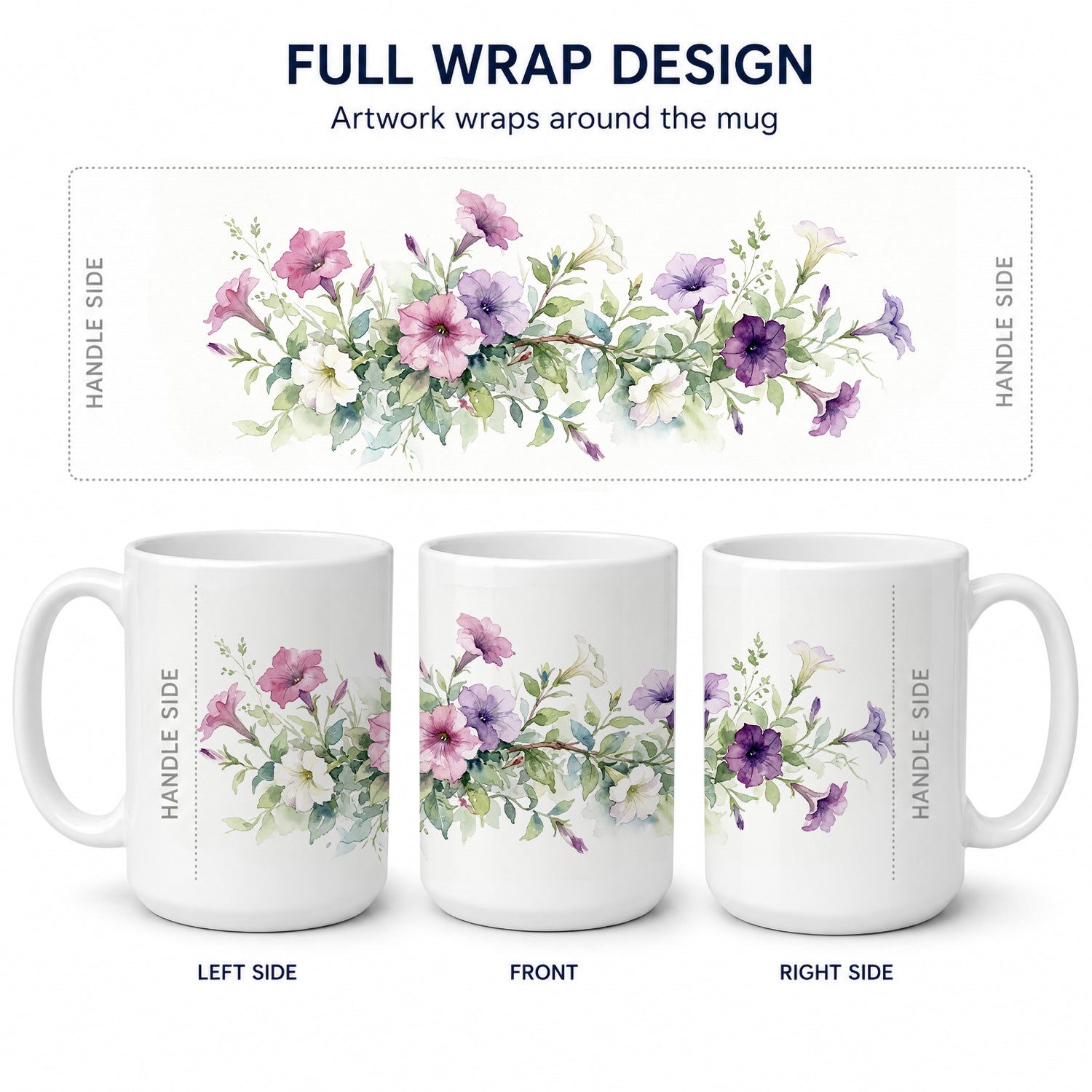 Petunias Ceramic Coffee Mug 15 oz Decorative Large C Handle Mug Cup for Tea, Cocoa Hot Chocolate