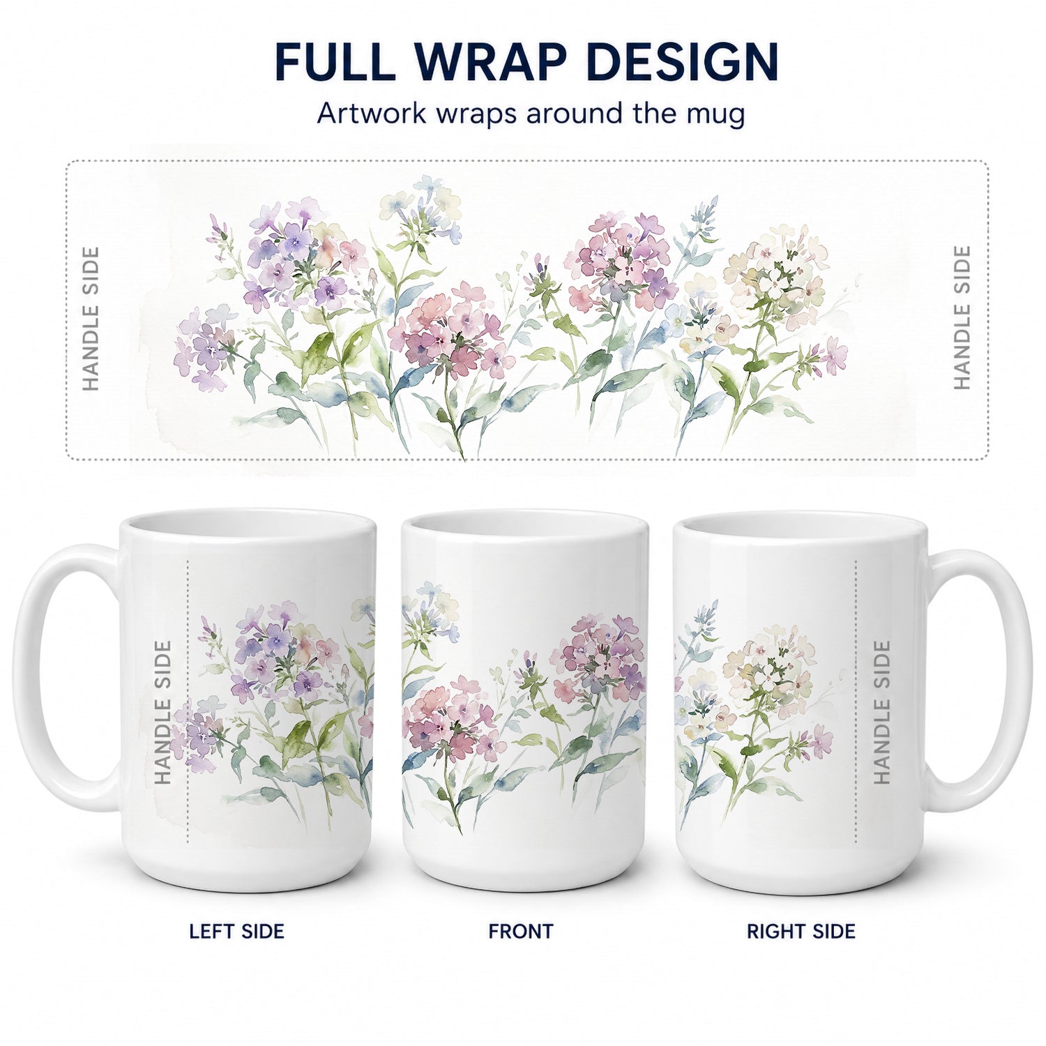 Phlox Ceramic Coffee Mug 15 oz Decorative Large C Handle Mug Cup for Tea, Cocoa Hot Chocolate
