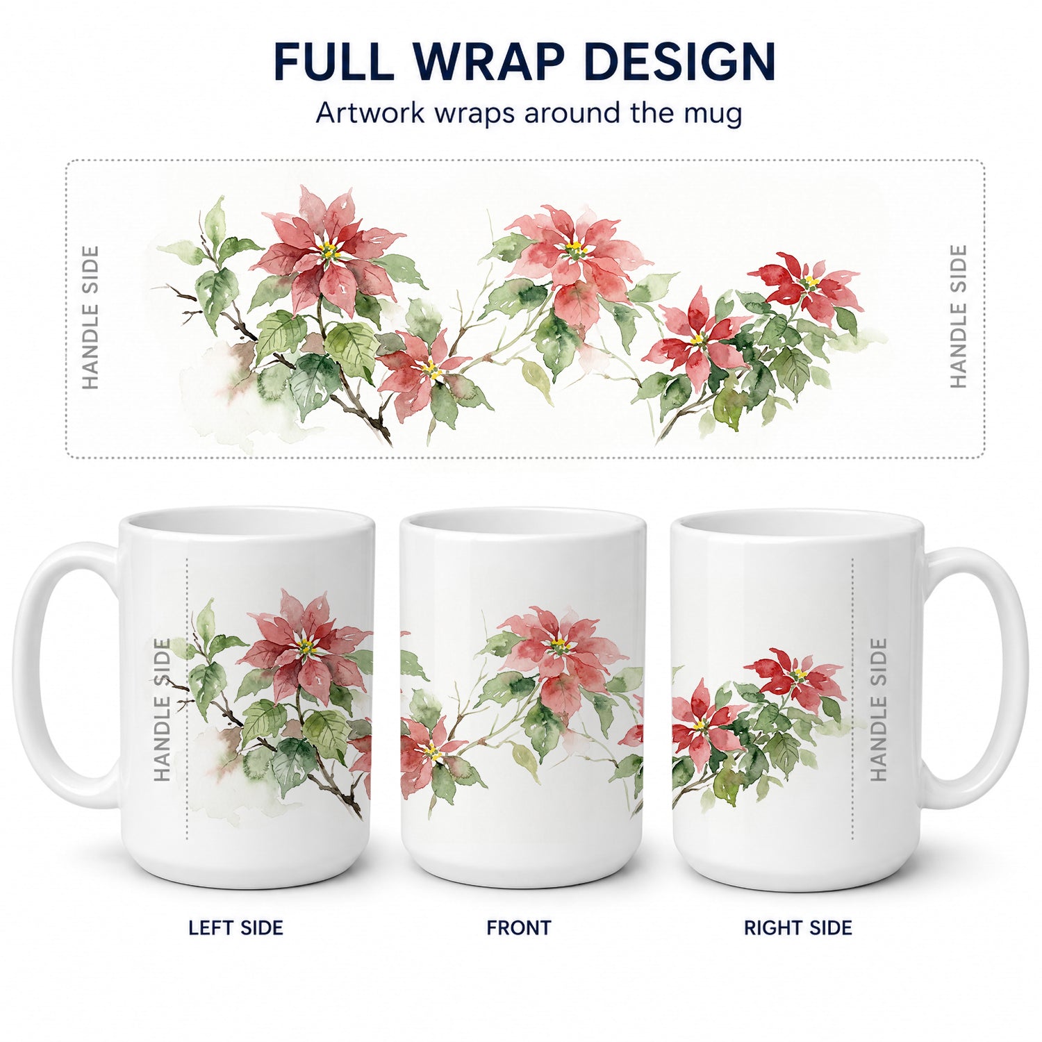 Poinsettias Ceramic Coffee Mug 15 oz Decorative Large C Handle Mug Cup for Tea, Cocoa Hot Chocolate