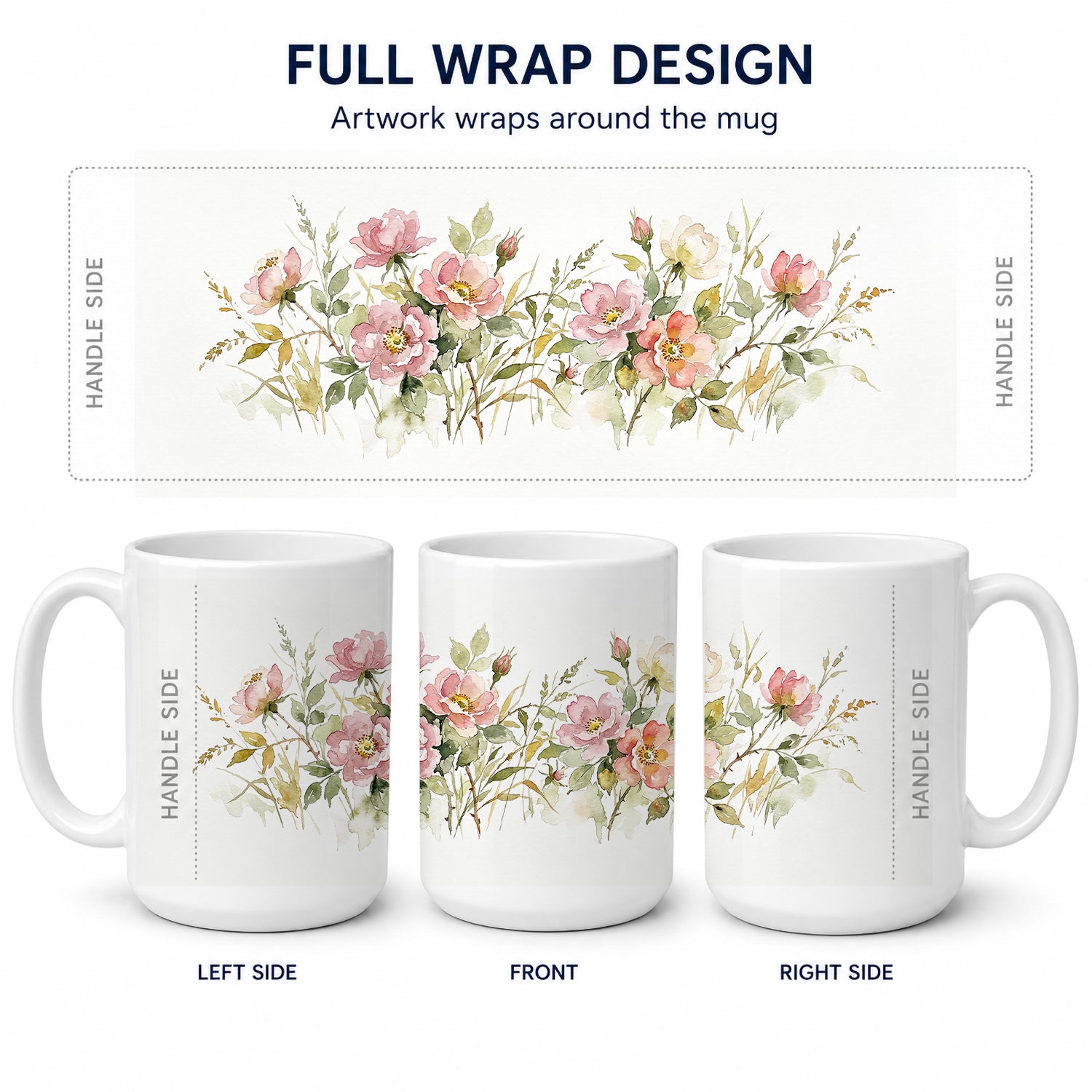 Prairie Roses Ceramic Coffee Mug 15 oz Decorative Large C Handle Mug Cup for Tea, Cocoa Hot Chocolate