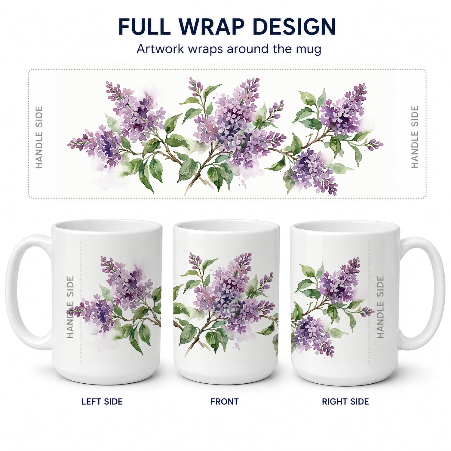 Purple Lilac Ceramic Coffee Mug 15 oz Decorative Large C Handle Mug Cup for Tea, Cocoa Hot Chocolate