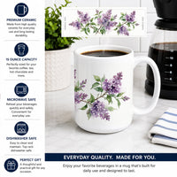 Purple Lilac Ceramic Coffee Mug 15 oz Decorative Large C Handle Mug Cup for Tea, Cocoa Hot Chocolate