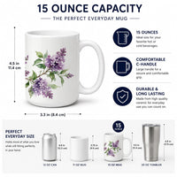 Purple Lilac Ceramic Coffee Mug 15 oz Decorative Large C Handle Mug Cup for Tea, Cocoa Hot Chocolate