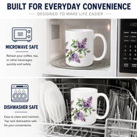 Purple Lilac Ceramic Coffee Mug 15 oz Decorative Large C Handle Mug Cup for Tea, Cocoa Hot Chocolate